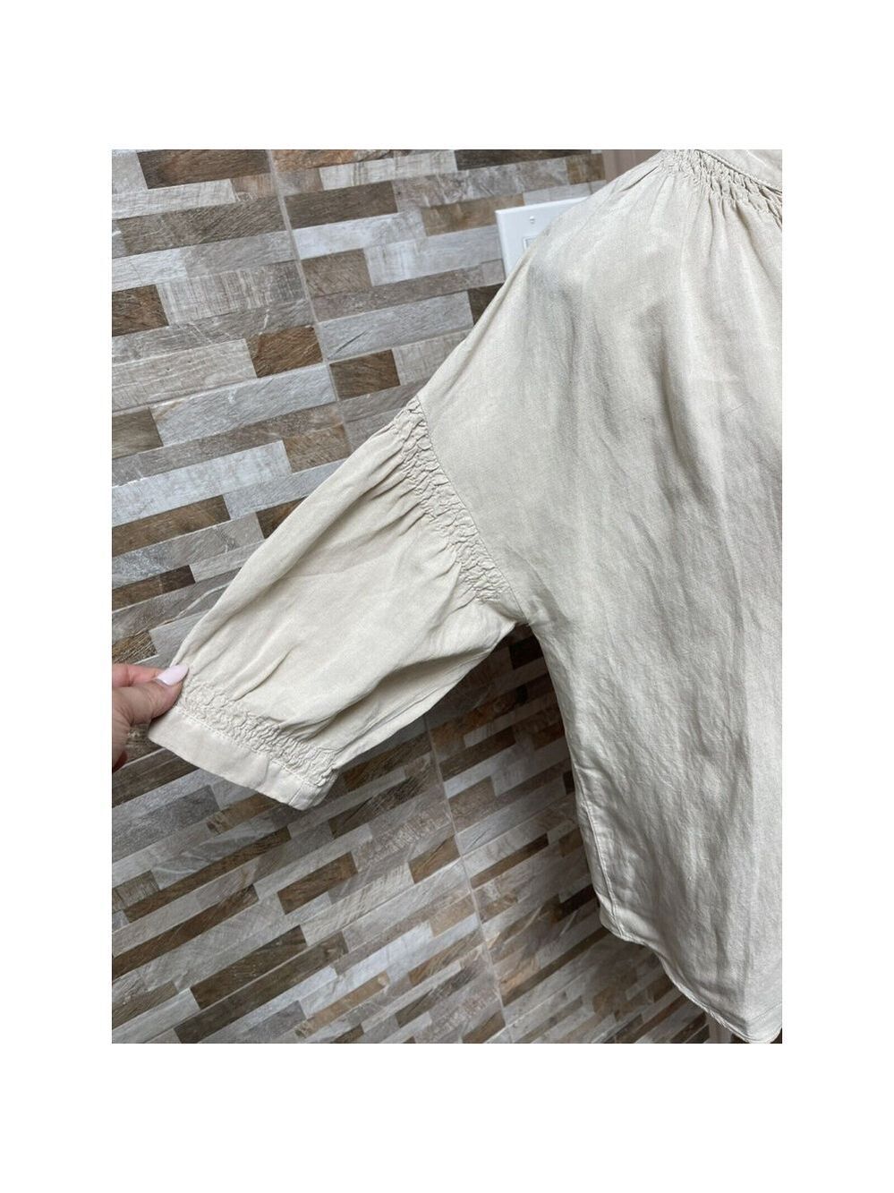 Zara women linen blend shirt tunic button down Beige Natural M and L - Picture 3 of 12